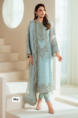 Alizeh Sky Embroidered 3 Piece Suit
